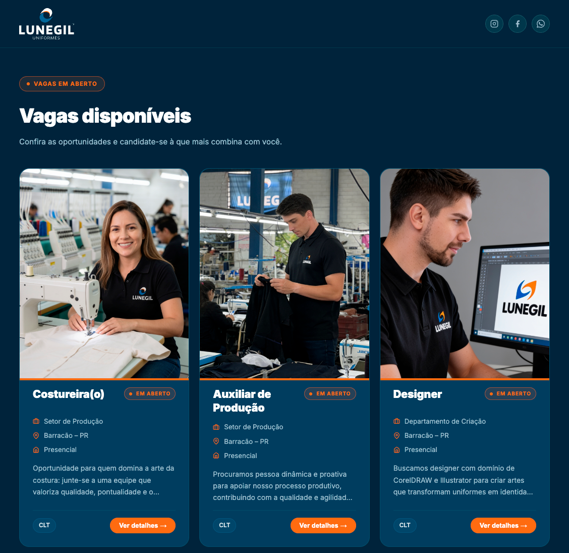 Portal de vagas — tela de divulgação de vagas